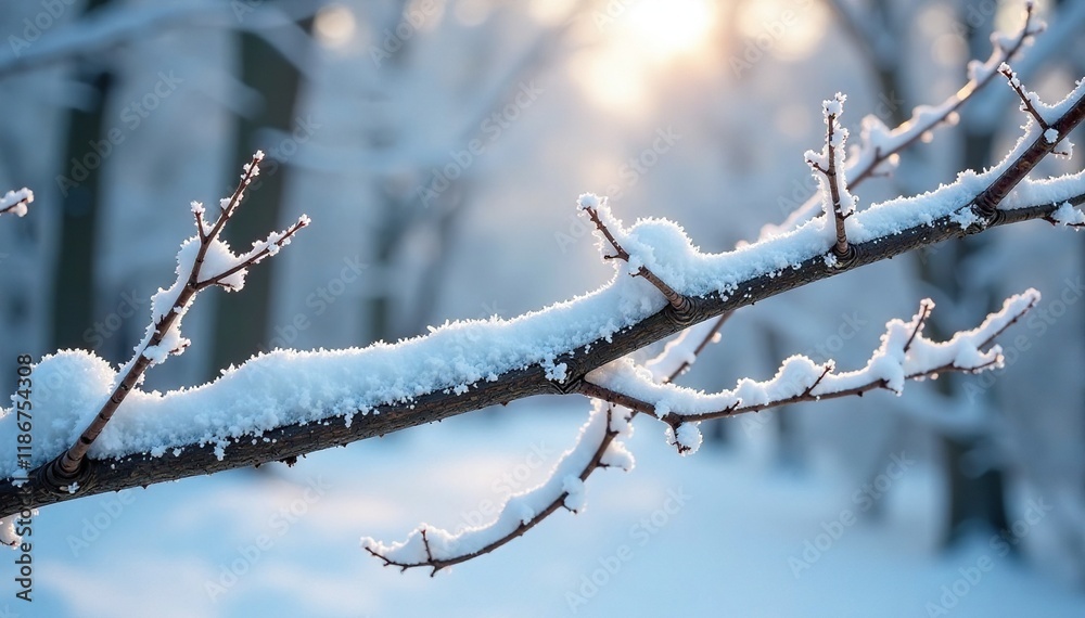 Frosted branches intertwined with snow-covered tree, frost, wood Frosted branches intertwined with snow-covered tree, frost, wood