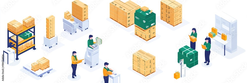 Fototapeta premium Warehouse Automation Revolution: Transparent Economic Data Visualized. Abstract 32K Marketing Background Illustrating Cost Reduction, Accuracy, Safety, and Scalability in E-commerce Logistics. High-Te