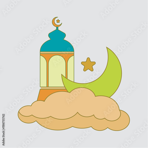 Colorful Lantern and Crescent Moon Illustration