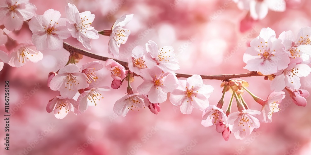 In spring, tree branches are adorned with stunning cherry blossoms in shades of pink and white, creating a beautiful and vibrant scene of floral beauty. In spring, tree branches are adorned with stunning cherry blossoms in shades of pink and white, creating a beautiful and vibrant scene of floral beauty.