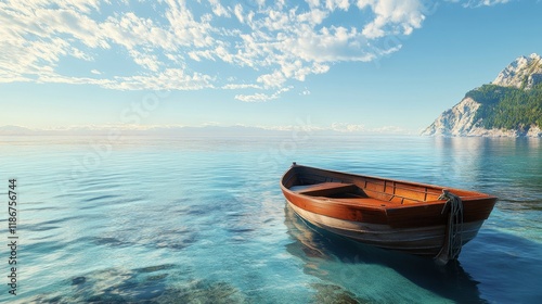 Scenic view featuring a tranquil ocean and a fisherman boat, capturing the essence of the ocean s beauty and the charm of a fisherman boat in harmonious nature. photo