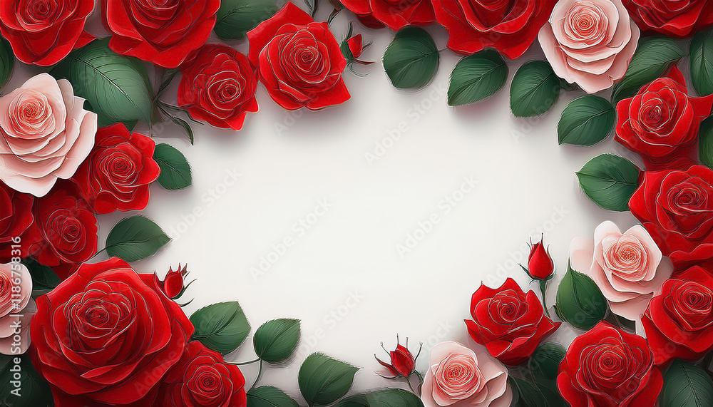 Rose Frame with White Background, Elegant White Rose Frame Rose Frame with White Background, Elegant White Rose Frame
