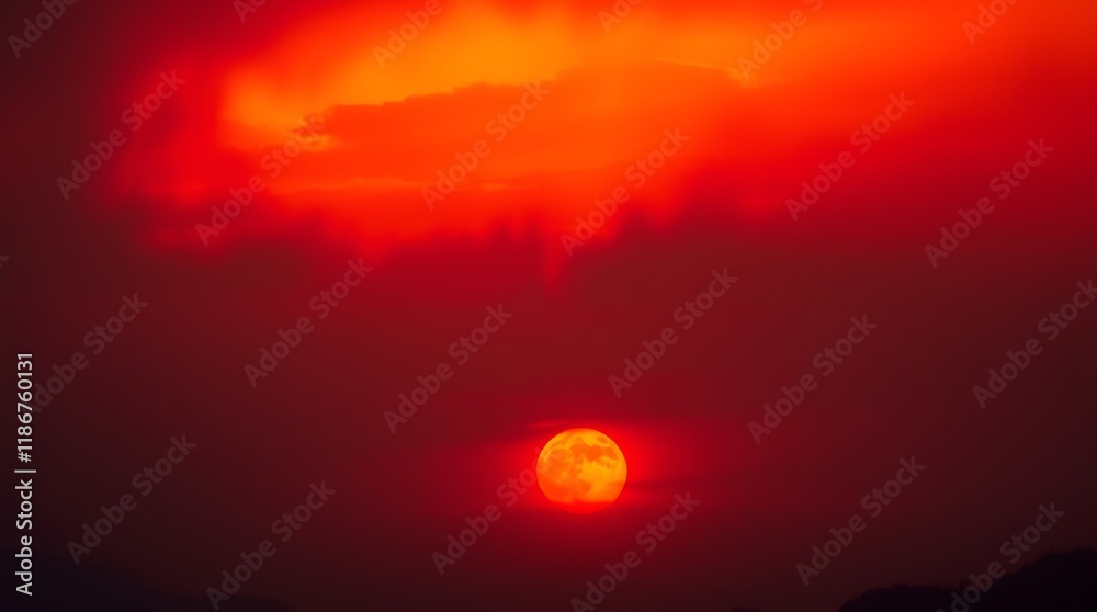 Obraz premium Hauntingly Los Angeles Skyline at Sunrise After Devastating Wildfire – Apocalyptic Glow Amidst Smoke, fire in los Angeles, city in fire