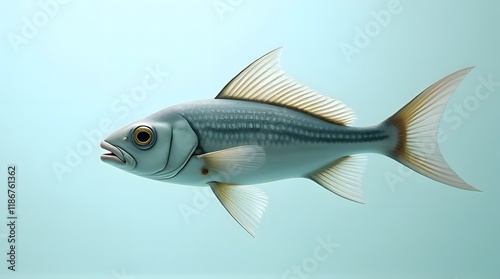 Silver Fish Detailed Illustration Pale Blue Background