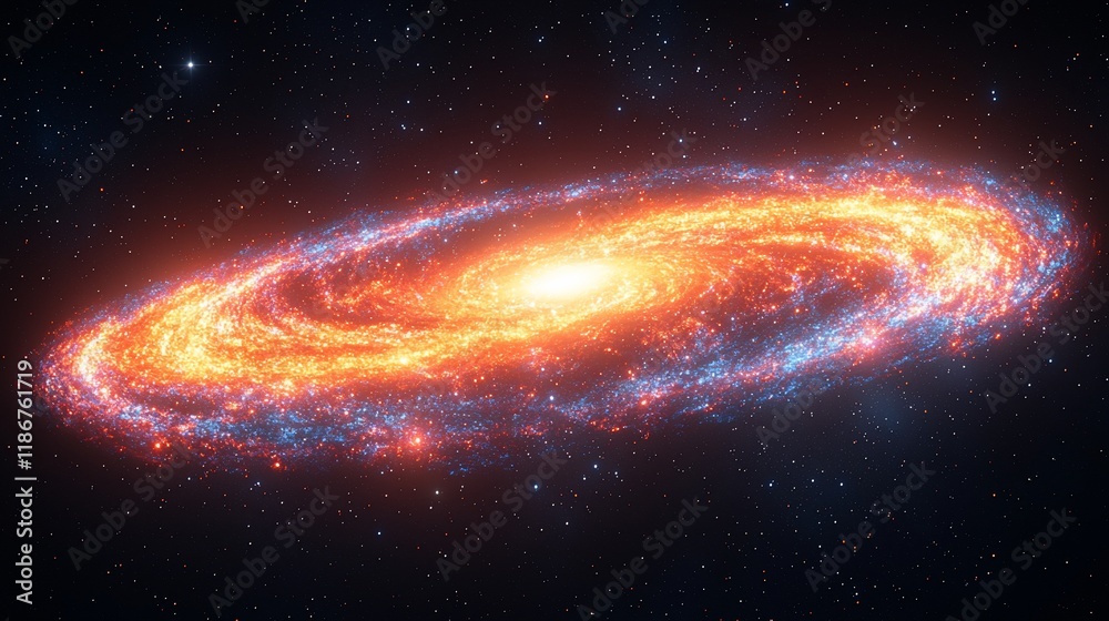 Fototapeta premium Fiery spiral galaxy in deep space.