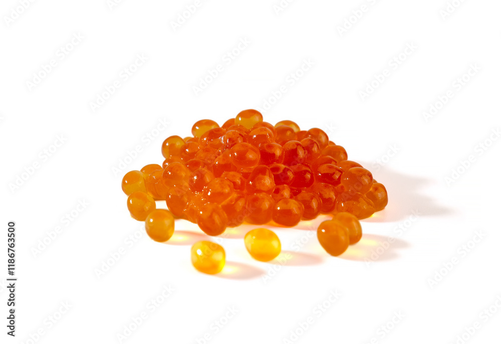Red caviar on a white background. Delicious dishes, seafood. Salmon roe. Delicious gourmet food. Delicacies. Selected Sharpness Red caviar on a white background. Delicious dishes, seafood. Salmon roe. Delicious gourmet food. Delicacies. Selected Sharpness