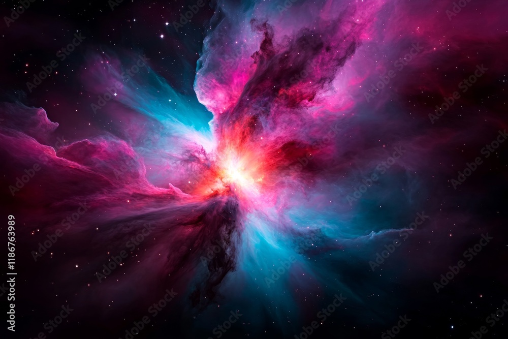 Obraz premium A cosmic supernova explosion with radiant colors spreading across the darkness, symbolizing the birth of new stars