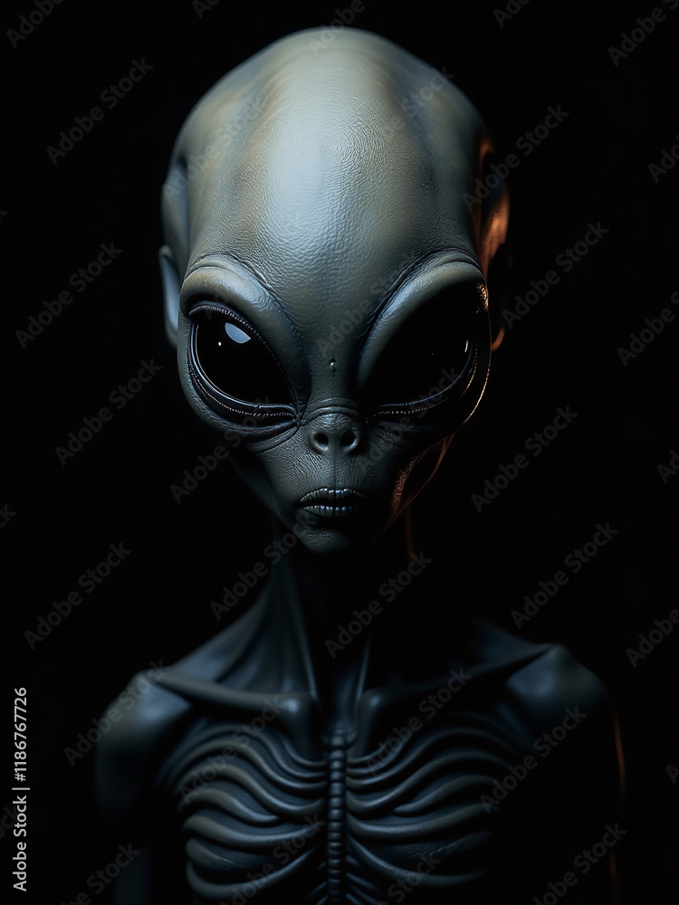 Alien Portrait With Striking Contrast Presented On A Simple Black Background Banner For A Bold Visual Effect Display. 00001 Alien Portrait With Striking Contrast Presented On A Simple Black Background Banner For A Bold Visual Effect Display. 00001