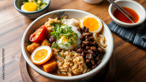 Bibimbap sometimes romanized as bi bim bap Food photography photo