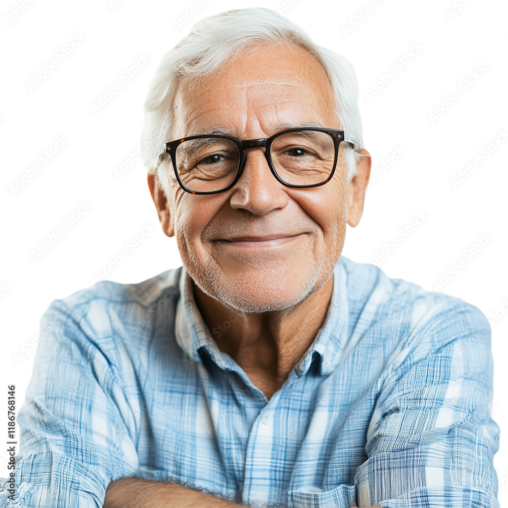 Smiling elderly man with glasses isolated on transparent background Smiling elderly man with glasses isolated on transparent background