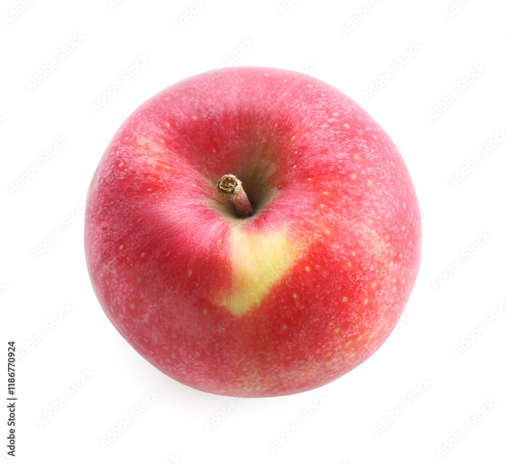 One ripe red apple isolated on white, above view One ripe red apple isolated on white, above view