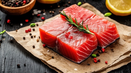 Wallpaper Mural tuna grilled seafood fried barbecue fish second course meal snack. keto or paleo. pescetarian diet vegetarian food copy space food background rustic. top view Torontodigital.ca