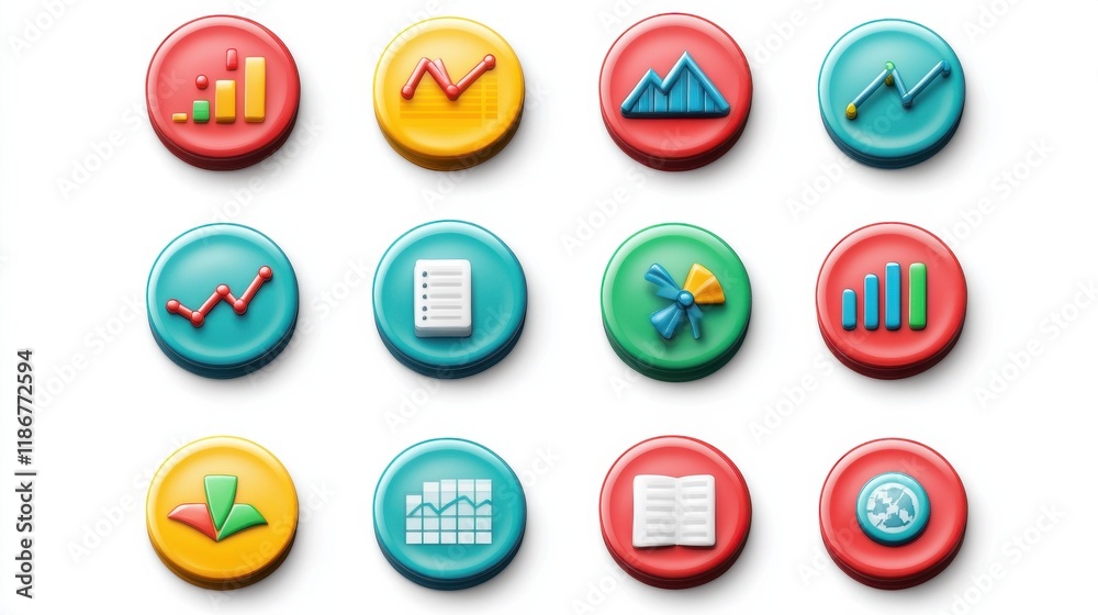 Colorful business icons illustrating graphs and charts on a white background. illustration Colorful business icons illustrating graphs and charts on a white background. illustration