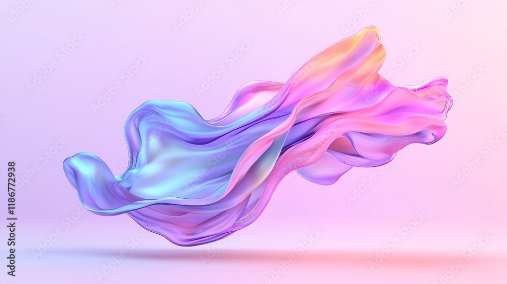 Fototapeta premium Shimmering Cosmic Swirls Vibrant Fluid Shapes in Ethereal Digital Art Landscape Abstract wavy iridescent forms in a dynamic