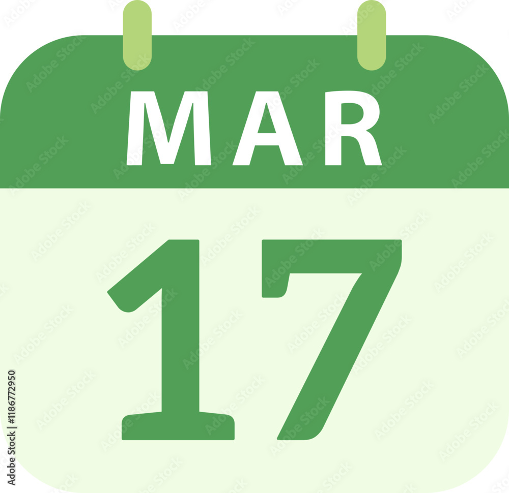 Fototapeta premium simple shape St.Patrick's Day calendar flat icon vector. March 17 calendar element. Transparent background.