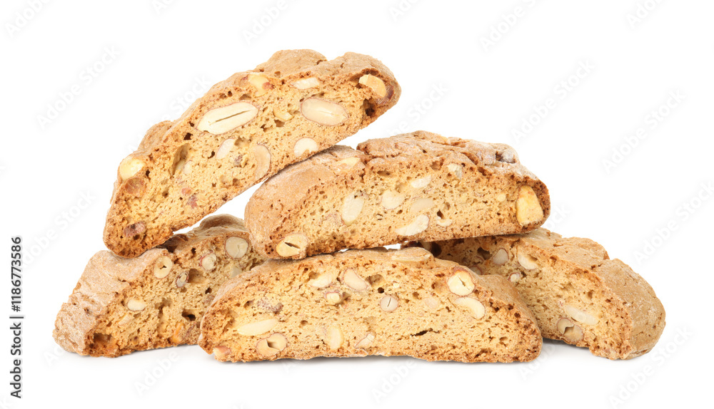 Traditional Italian almond biscuits (Cantucci) isolated on white Traditional Italian almond biscuits (Cantucci) isolated on white