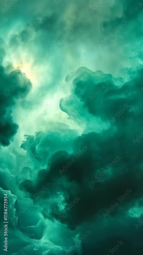 Mysterious swirling clouds create an enchanting atmosphere in a vibrant teal hue during twilight Mysterious swirling clouds create an enchanting atmosphere in a vibrant teal hue during twilight