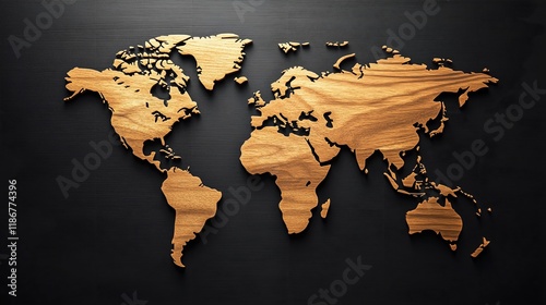 world map made of wood isolated on black