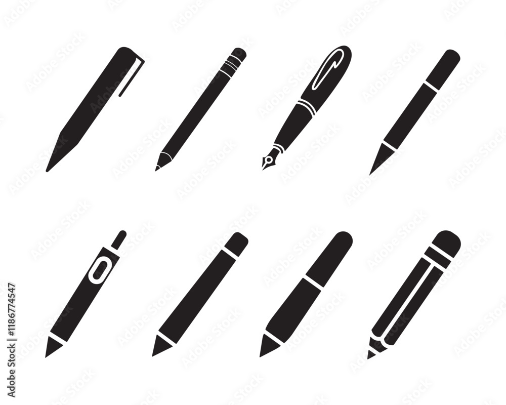 Collection of Various Writing Instruments Icons Collection of Various Writing Instruments Icons