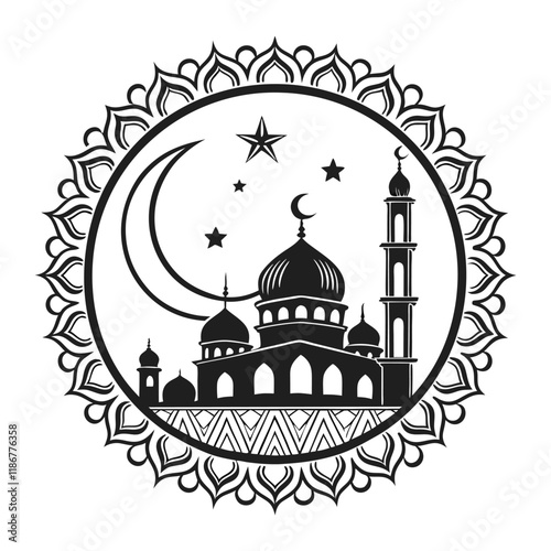 Elegant Black and White Mosque Silhouette