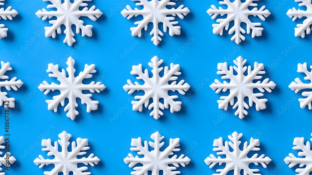 Beautiful Snowflake Pattern on Blue Background in Photorealistic Style