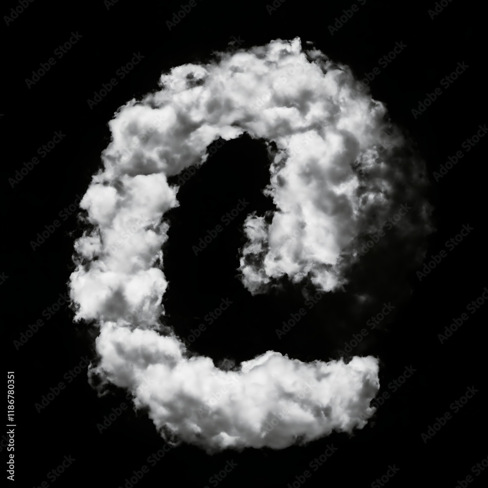 The At sign made of puffy white clouds against a black background, has a soft, airy look, resembling real clouds. The bold contrast creates a whimsical, sky-inspired typography design. The At sign made of puffy white clouds against a black background, has a soft, airy look, resembling real clouds. The bold contrast creates a whimsical, sky-inspired typography design.