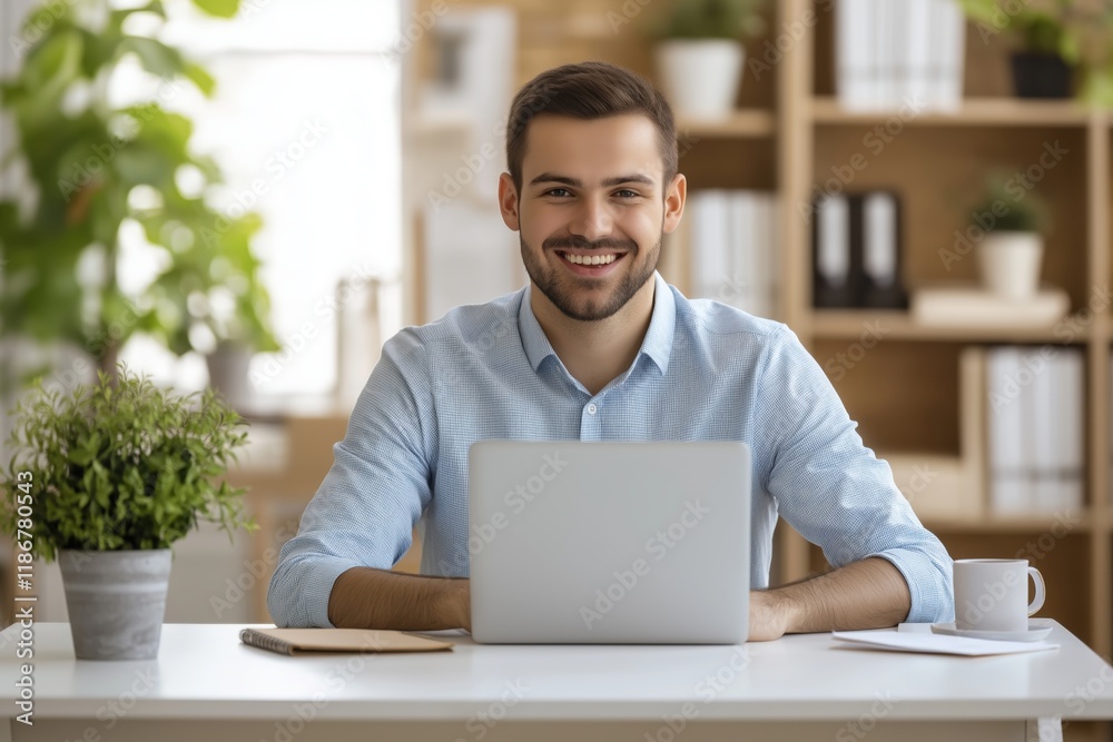 Young entrepreneur working in a modern office environment with a relaxed focus Young entrepreneur working in a modern office environment with a relaxed focus