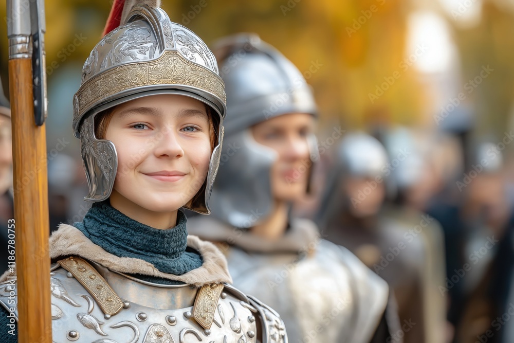 Young recruit practices with a wooden sword at a Roman camp while seasoned warriors spar nearby Young recruit practices with a wooden sword at a Roman camp while seasoned warriors spar nearby