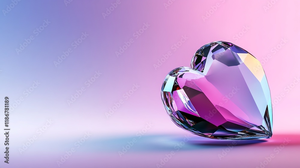 Crystal heart, refracting colorful light in a dreamy setting, 3D illustration Crystal heart, refracting colorful light in a dreamy setting, 3D illustration
