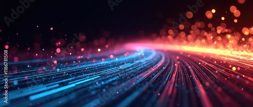 Abstract tech background of high speed optic fiber data transfer, ultra fast broadband.