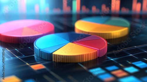 Vibrant Abstract Asset Allocation, a dynamic blend of colorful pie charts and graphs illustrating strategic investment diversity