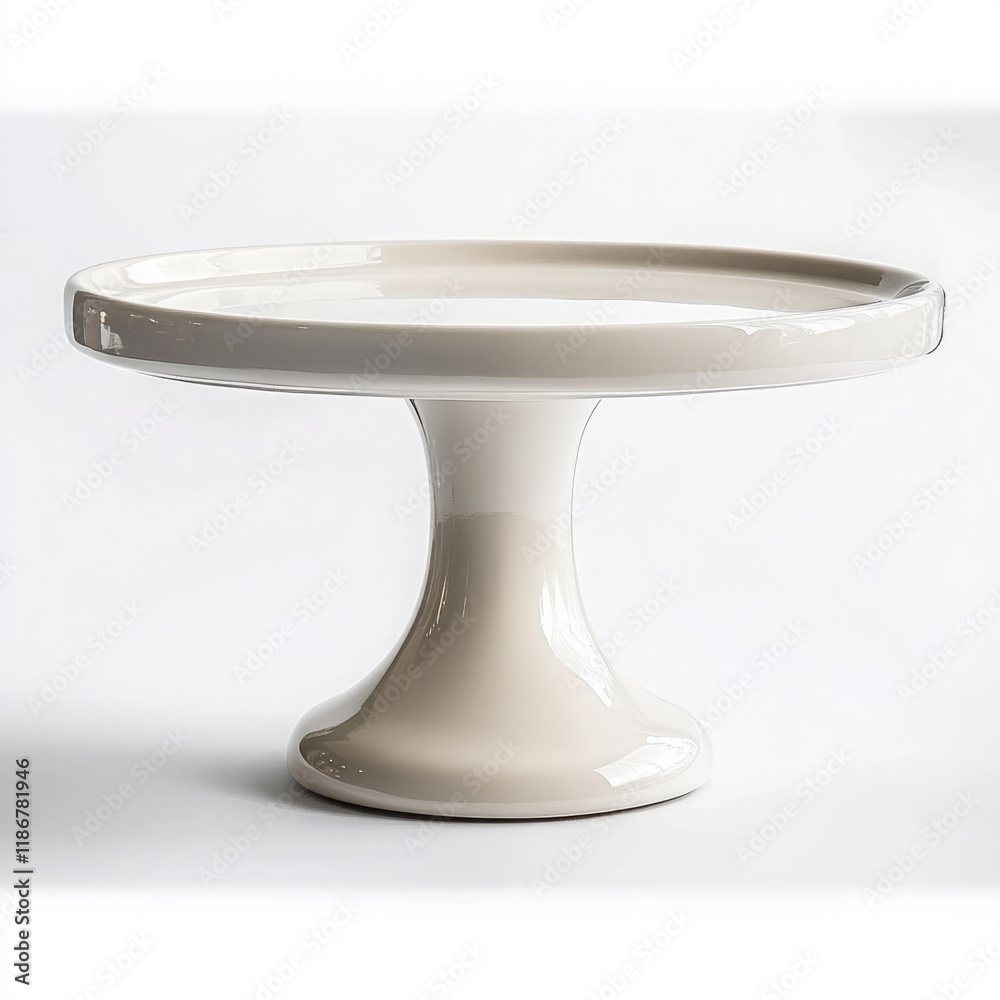 Elegant ceramic cake stand with a round bottom and raised cylindrical base, featuring smooth curves, offering a blend of traditional elegance and modern simplicity, perfect for showcasing desserts. Elegant ceramic cake stand with a round bottom and raised cylindrical base, featuring smooth curves, offering a blend of traditional elegance and modern simplicity, perfect for showcasing desserts.