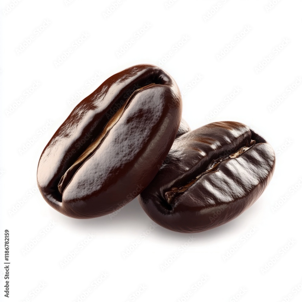Close-up of Three Glossy Coffee Beans with Visible Texture, Hyper-Realistic High-Resolution Photography Close-up of Three Glossy Coffee Beans with Visible Texture, Hyper-Realistic High-Resolution Photography