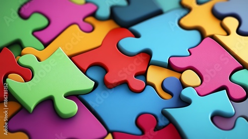 Heartshaped puzzle pieces, coming together in vibrant colors, 3D illustration photo