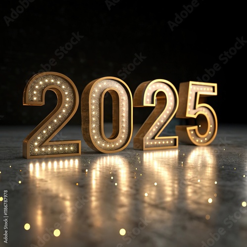 3D 2025 calendar holiday new year golden light text background