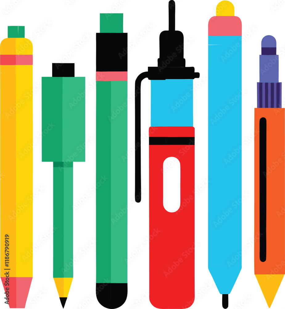 Assorted pen kits vector illustration Assorted pen kits vector illustration