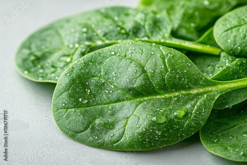 Fresh spinach leaves on a light background photo