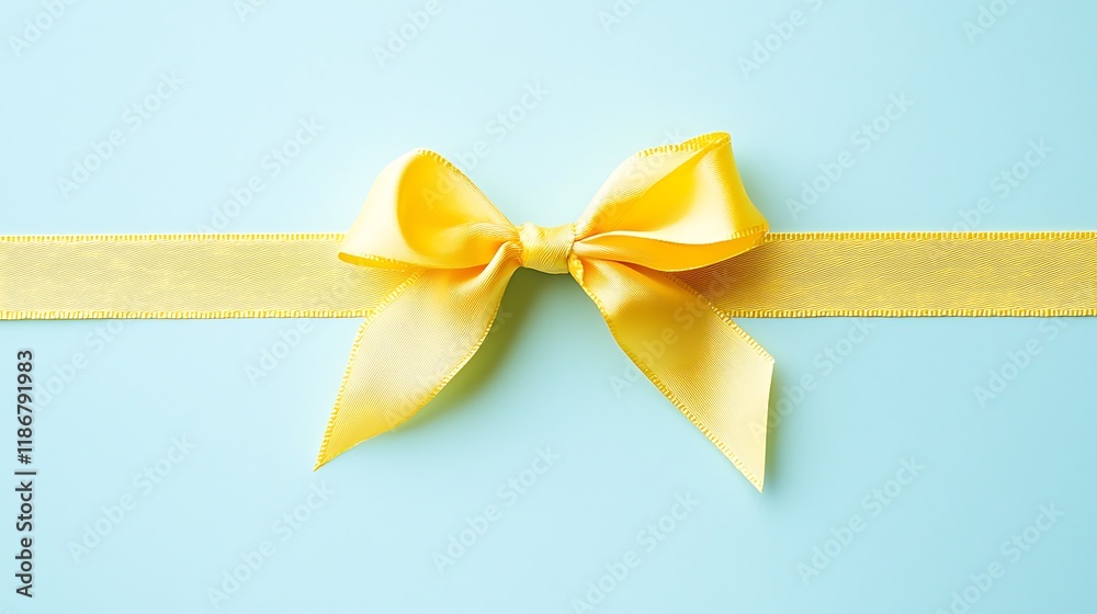 A yellow ribbon bow on a light blue background A yellow ribbon bow on a light blue background