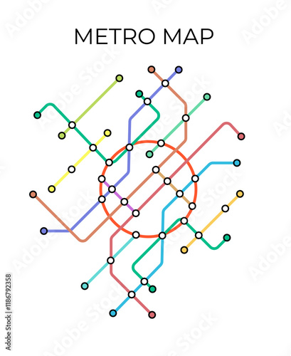 Metro stations and plan of subway with. Fictional metro map of underground. Layout of public passenger transport. Vector