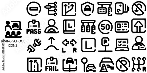 Diving school simple concept 28 icons set. Contains such knowledge, education, school, back to school, road, signal  ETC. Vector illustration.