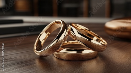 Contract decree of divorce (dissolution or cancellation) of marriage, husband and wife during divorce process and signing of divorce contract, Wedding ring.