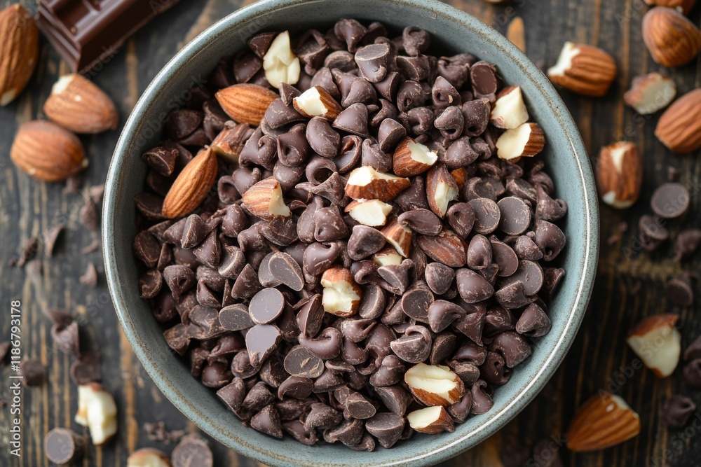 Fototapeta premium Bowl of mixed nuts and dried fruits on a rustic table