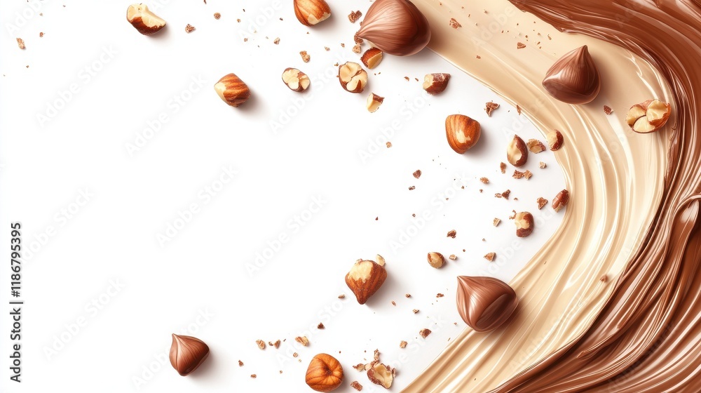 Fototapeta premium chocolate butter and hazelnuts on a white acrylic background