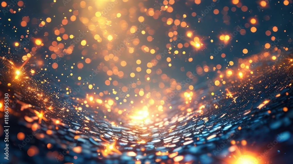 Fototapeta premium Abstract background featuring vibrant bokeh lights in warm tones, creating a magical and festive atmosphere