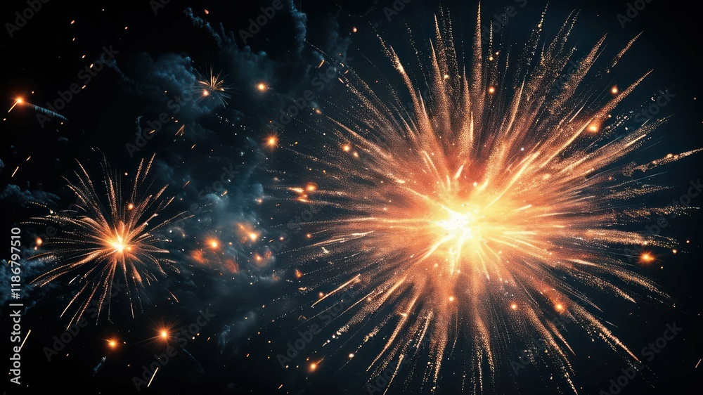 Fototapeta premium Colorful fireworks exploding in night sky during festival, creating an exciting atmosphere for celebrations