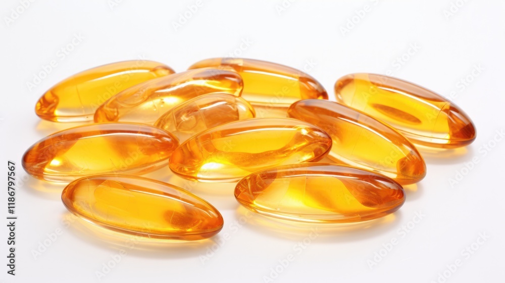 High-Quality Fish Oil Capsules. Isolated on White Background for Maximum Clarity: Omega-3, Cod Liver Oil, Pills and More High-Quality Fish Oil Capsules. Isolated on White Background for Maximum Clarity: Omega-3, Cod Liver Oil, Pills and More