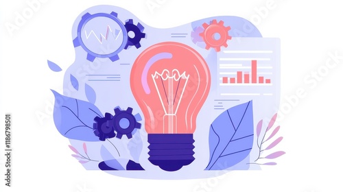 Creative Business Concept Branding Goals Lightbulb with gears and charts, symbolizing creative business concepts and branding, no face, flat design illustration illustration