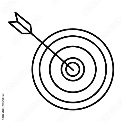 A simple, minimalist design of a target with a bullseye, featuring an arrow piercing through the center, all drawn with a single continuous line.