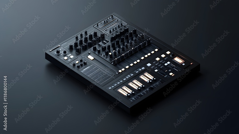 Sleek Black Electronic Music Production Mixer Console Sleek Black Electronic Music Production Mixer Console