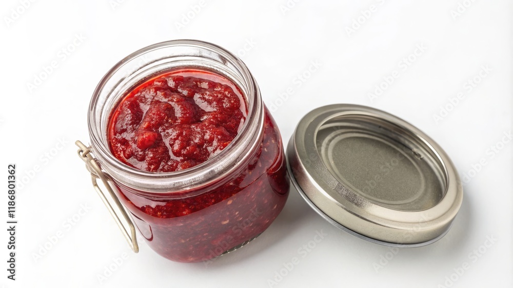 Glass Jar of Red Sauce High-Angle Close-up Photography, Food Photography, Culinary Concept Food photography, Sauce Glass Jar of Red Sauce High-Angle Close-up Photography, Food Photography, Culinary Concept Food photography, Sauce
